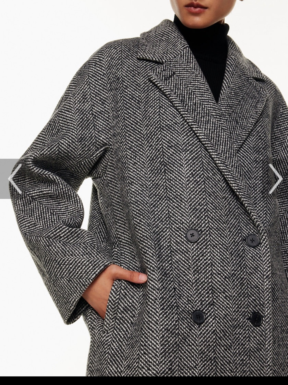 Aritzia Babaton The Slouch Coat Black & White Herringbone Double-Breasted - Picture 6 of 7